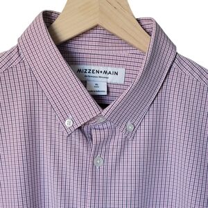 Mizzen+Main Performance Menswear Button Down‎ Pink and Blue Print Shirt XL Trim